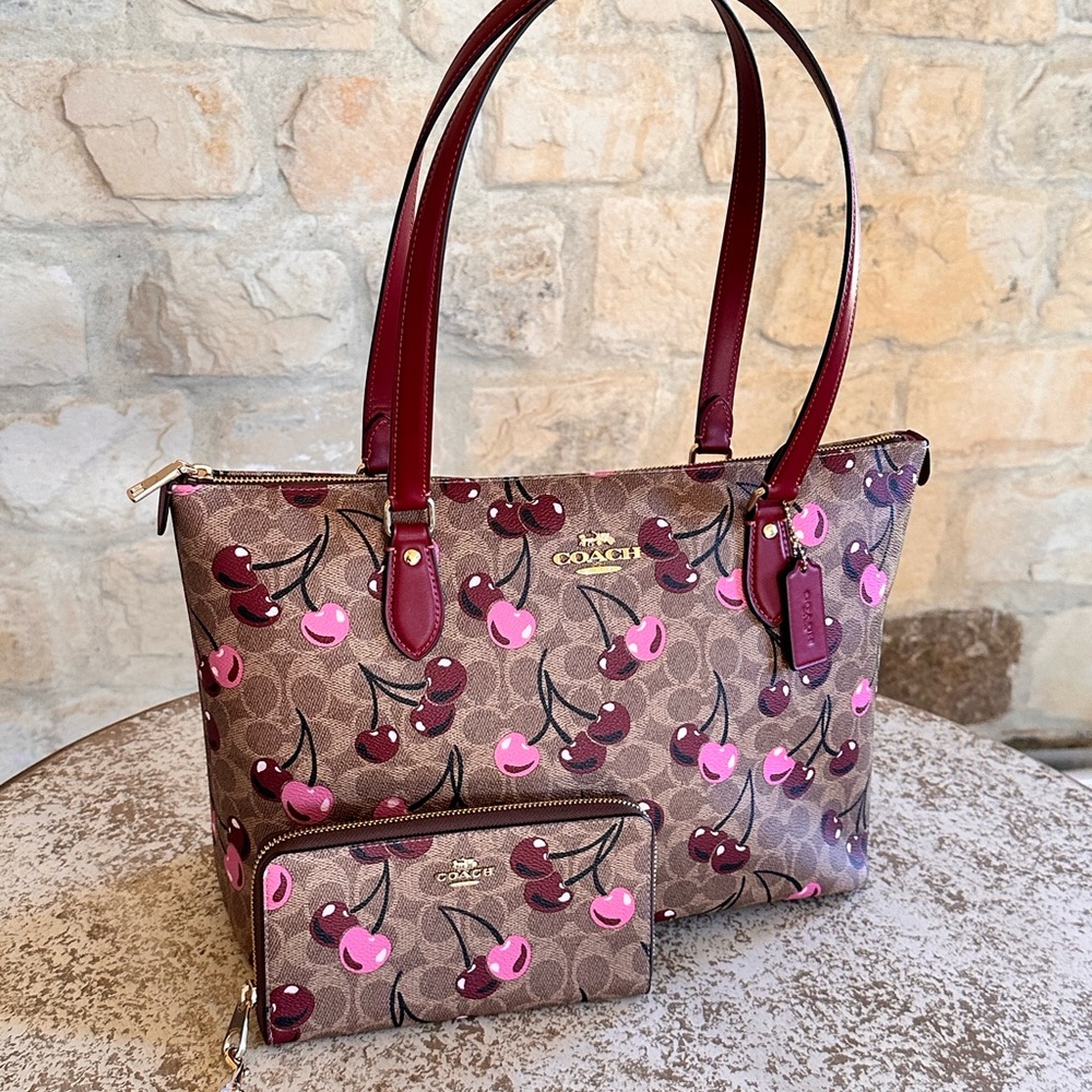 Coach Cherry Print Tote and Wallet Set - Picture 2 of 14